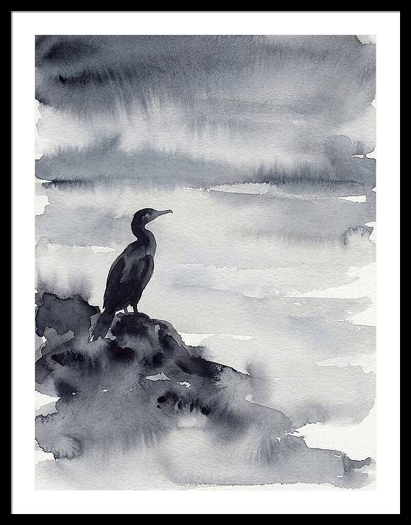 Cormorant Silhouette In Monochrome