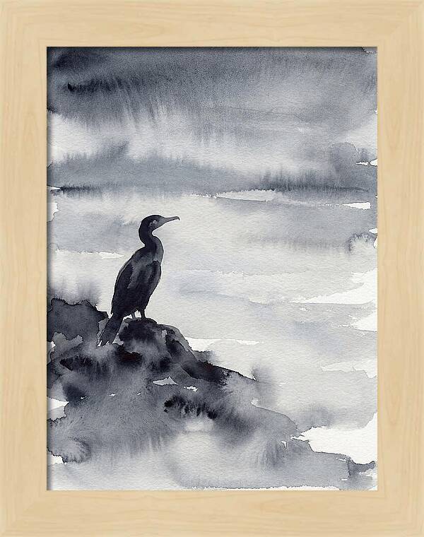 Cormorant Silhouette In Monochrome