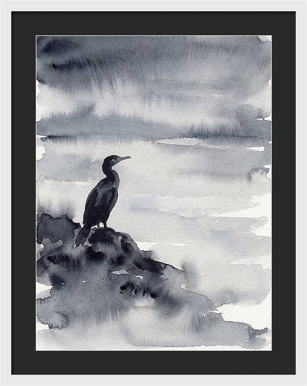 Cormorant Silhouette In Monochrome