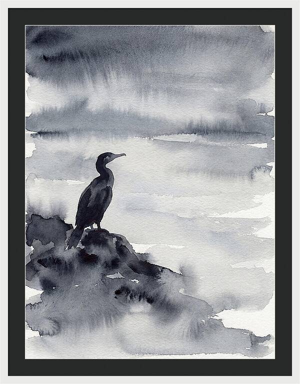 Cormorant Silhouette In Monochrome