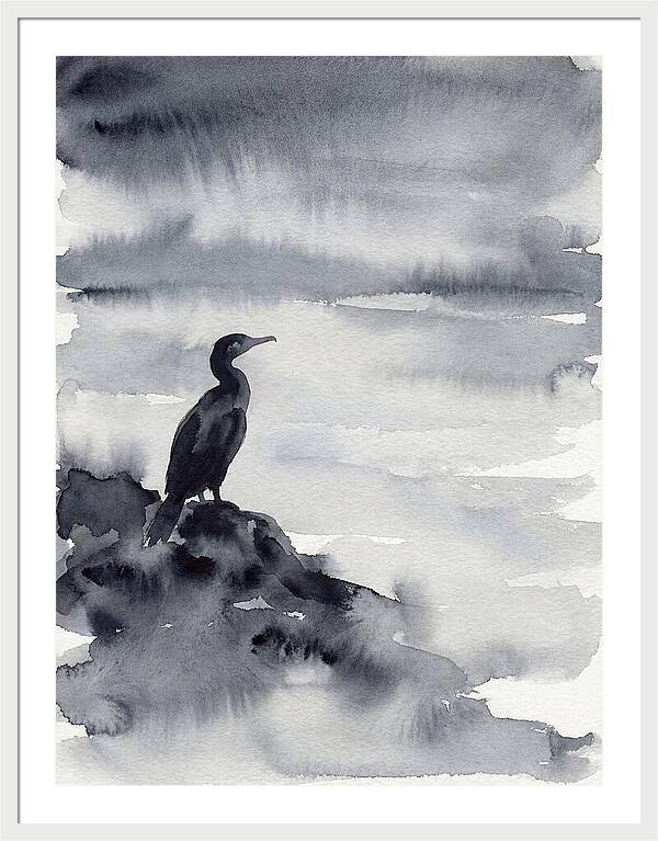 Cormorant Silhouette In Monochrome