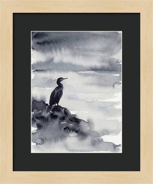 Cormorant Silhouette In Monochrome