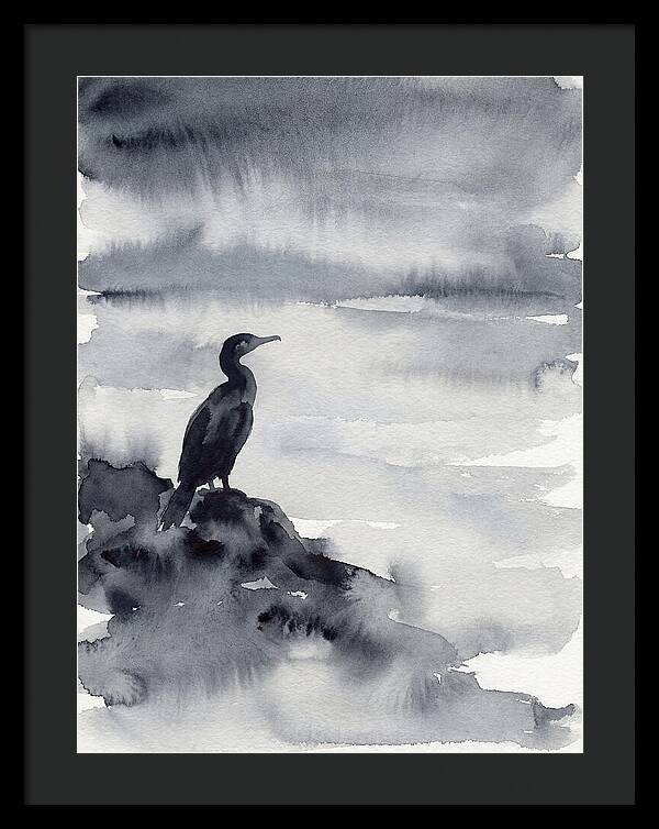 Cormorant Silhouette In Monochrome
