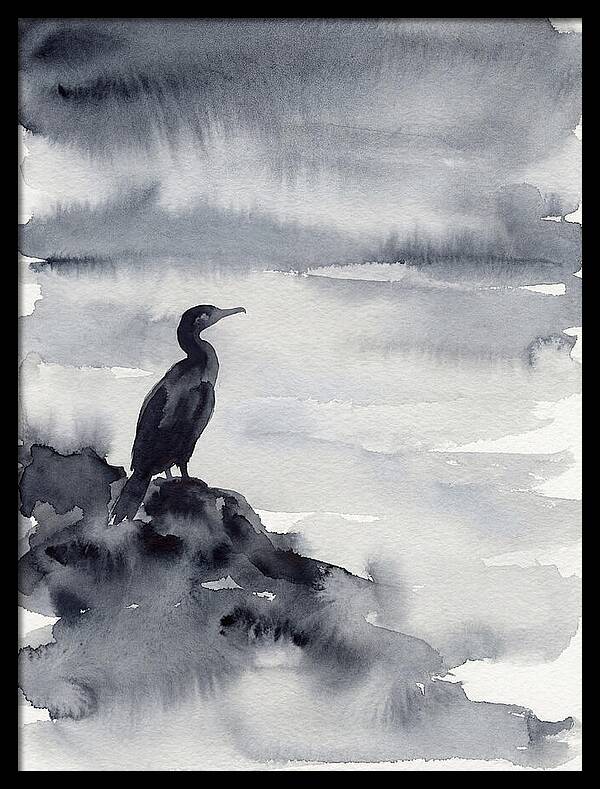 Cormorant Silhouette In Monochrome