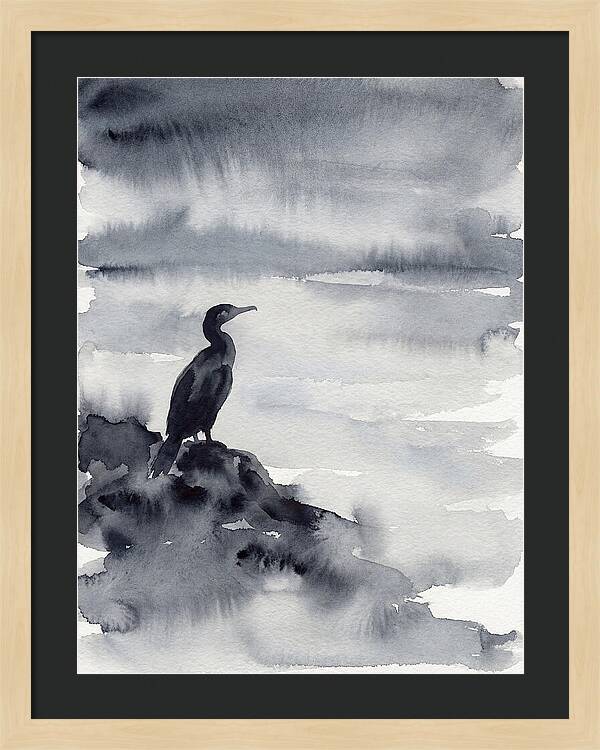 Cormorant Silhouette In Monochrome