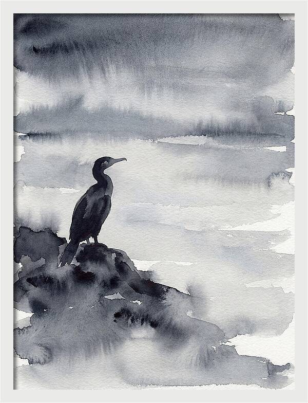 Cormorant Silhouette In Monochrome