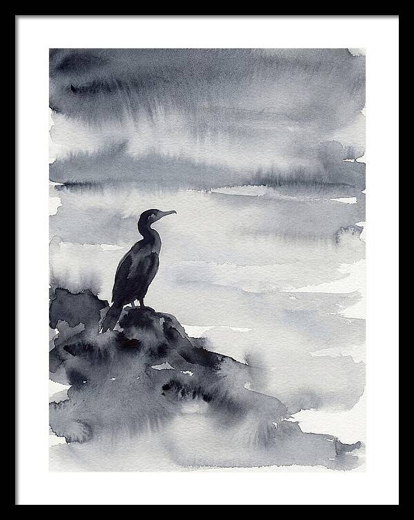 Cormorant Silhouette In Monochrome