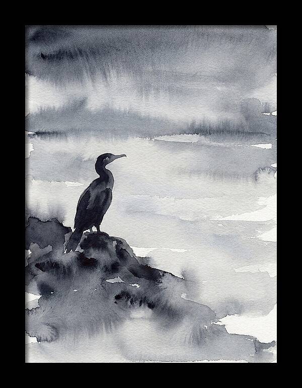 Cormorant Silhouette In Monochrome