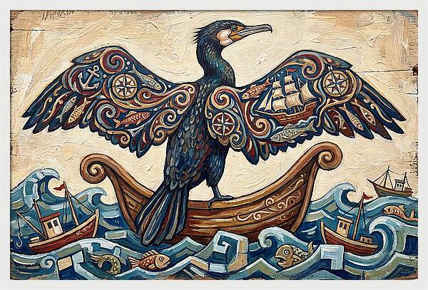 Cormorant With Nautical Themes