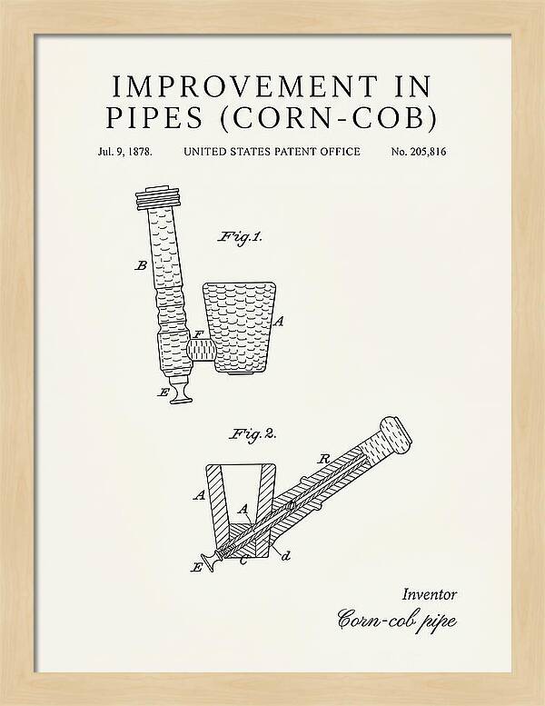 Corn Cob Pipe Minimalist Patent Us205816a