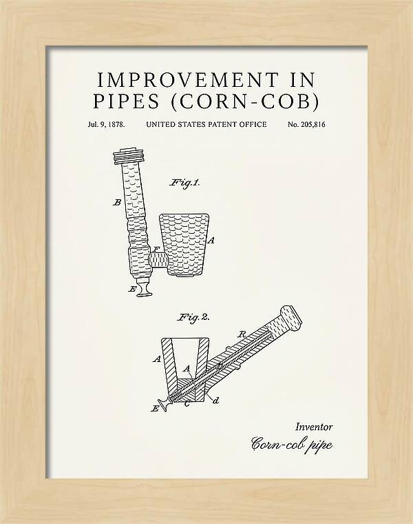 Corn Cob Pipe Minimalist Patent Us205816a