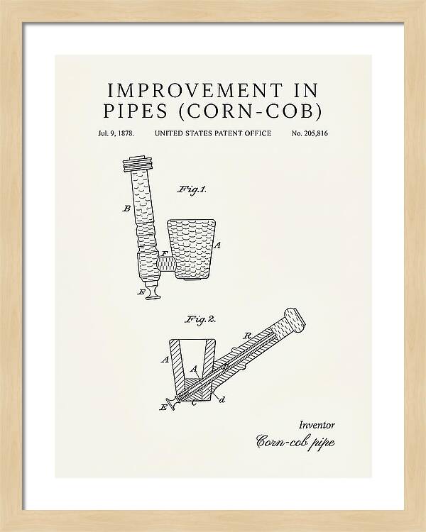 Corn Cob Pipe Minimalist Patent Us205816a