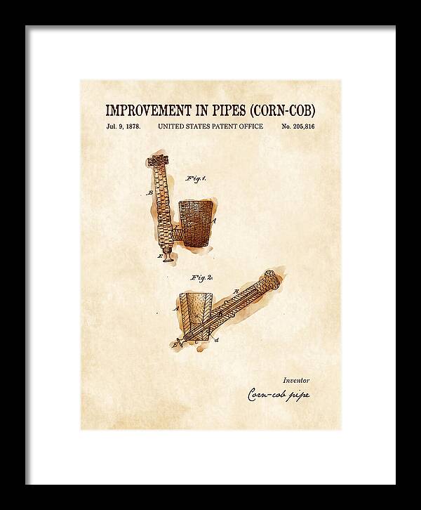 Corn Cob Pipe Watercolor Patent Us205816a
