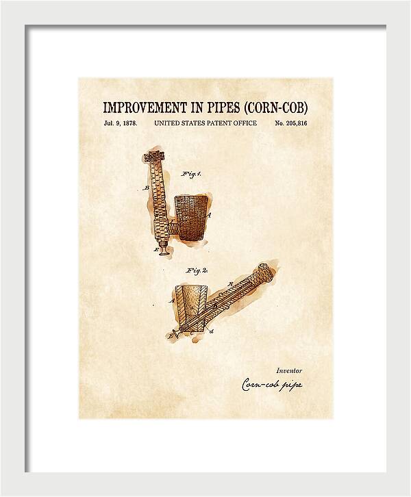 Corn Cob Pipe Watercolor Patent Us205816a
