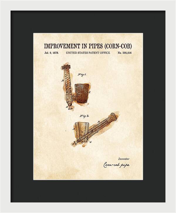 Corn Cob Pipe Watercolor Patent Us205816a