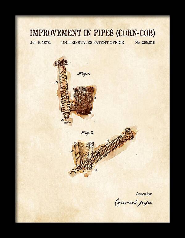Corn Cob Pipe Watercolor Patent Us205816a