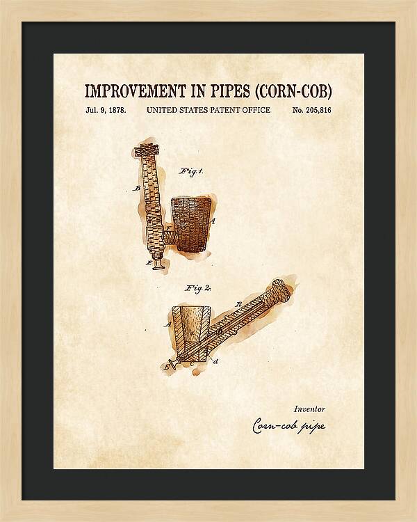 Corn Cob Pipe Watercolor Patent Us205816a