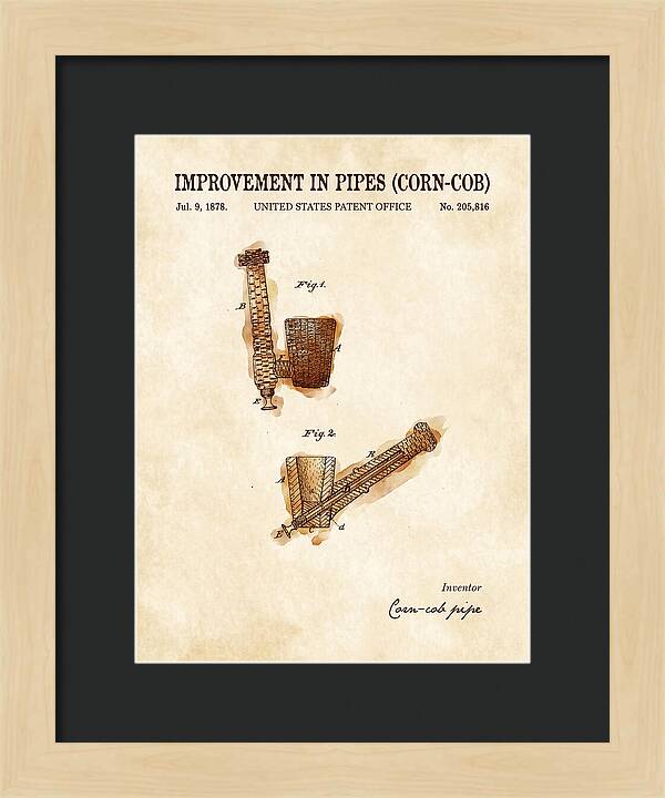 Corn Cob Pipe Watercolor Patent Us205816a