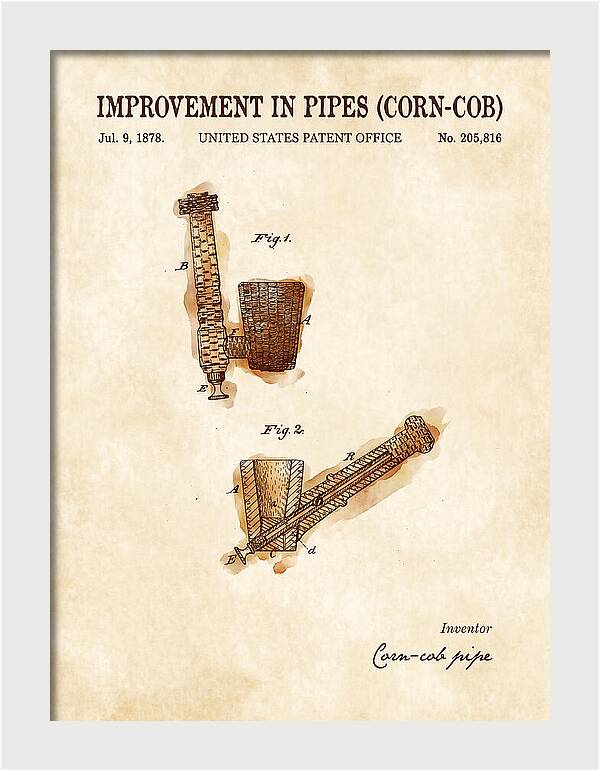 Corn Cob Pipe Watercolor Patent Us205816a
