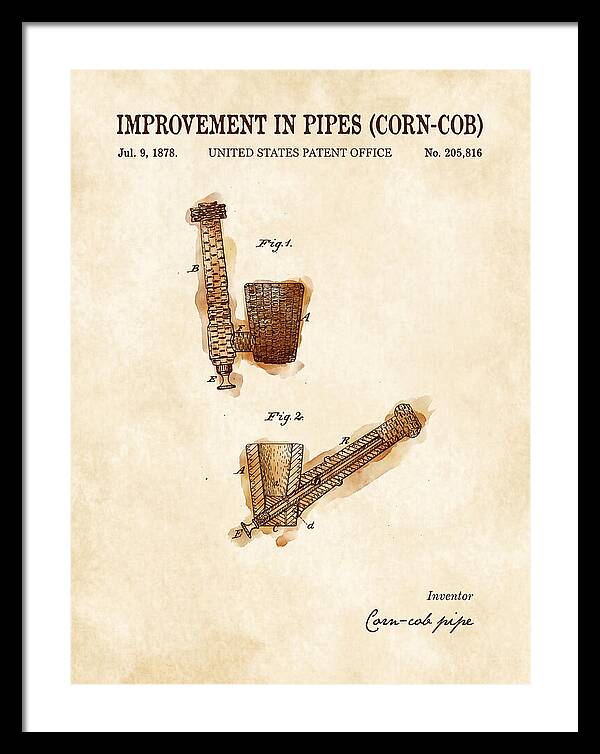Corn Cob Pipe Watercolor Patent Us205816a