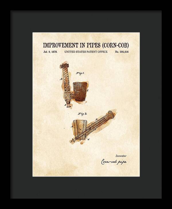 Corn Cob Pipe Watercolor Patent Us205816a