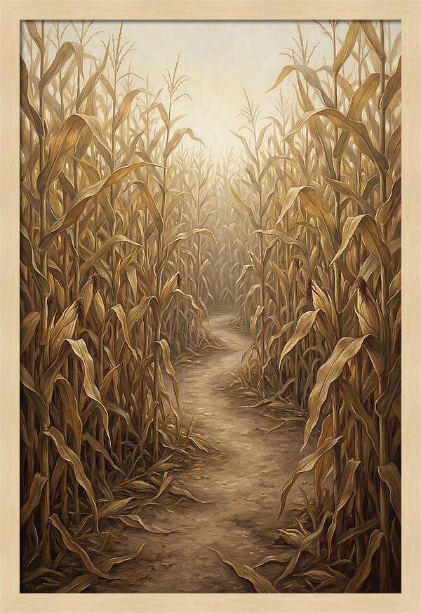 Corn Maze Path Through Tall Stalks