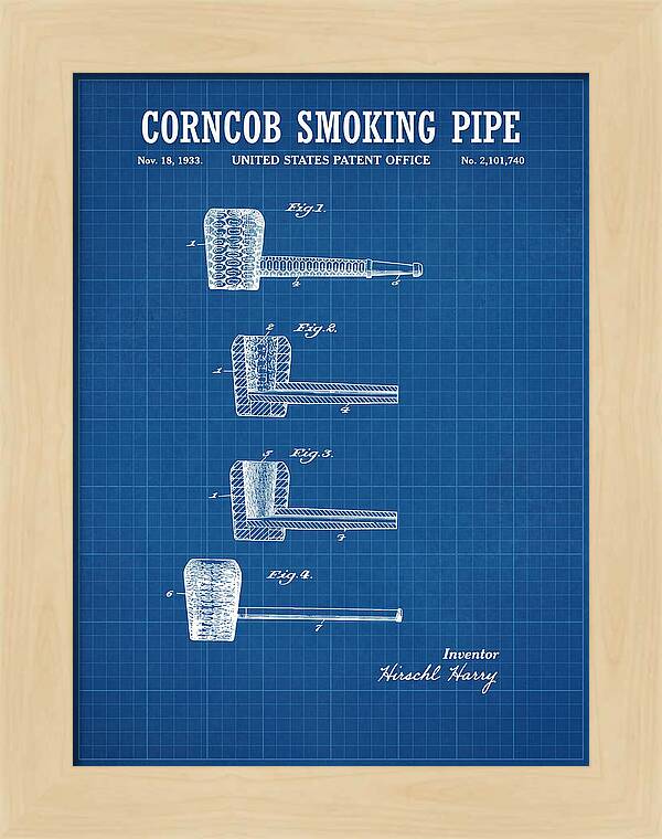 Corncob Smoking Pipe Blueprint Patent Us2101740a