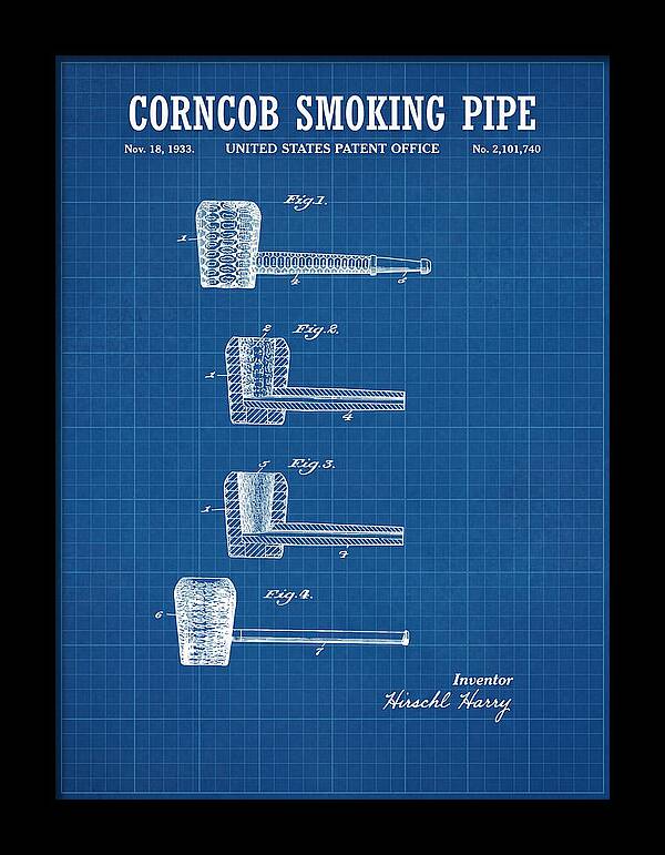 Corncob Smoking Pipe Blueprint Patent Us2101740a