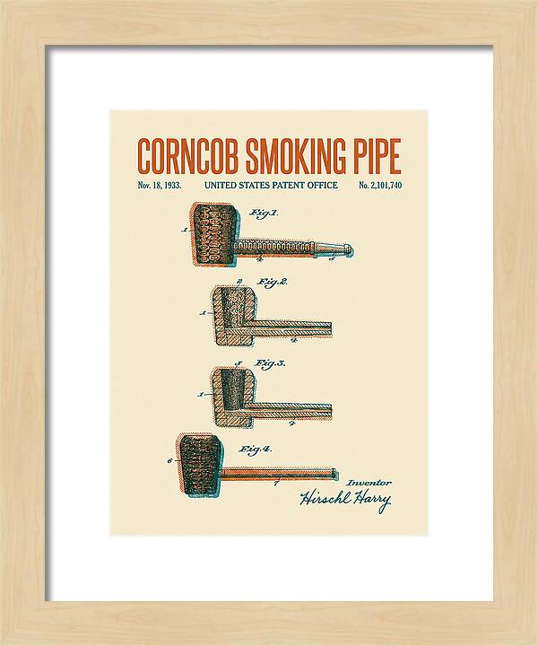 Corncob Smoking Pipe Retro Patent Us2101740a