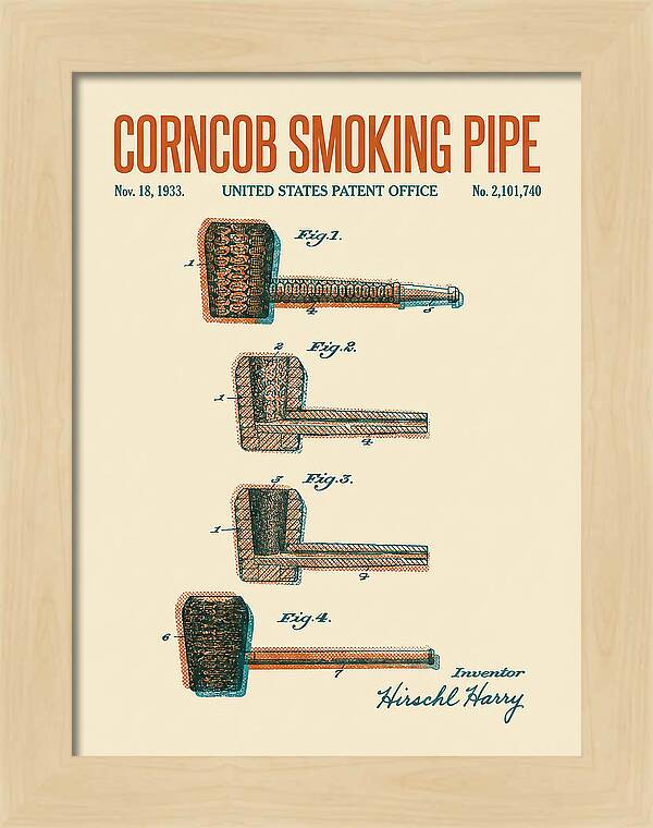 Corncob Smoking Pipe Retro Patent Us2101740a