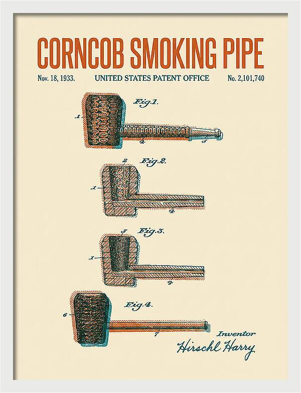 Corncob Smoking Pipe Retro Patent Us2101740a