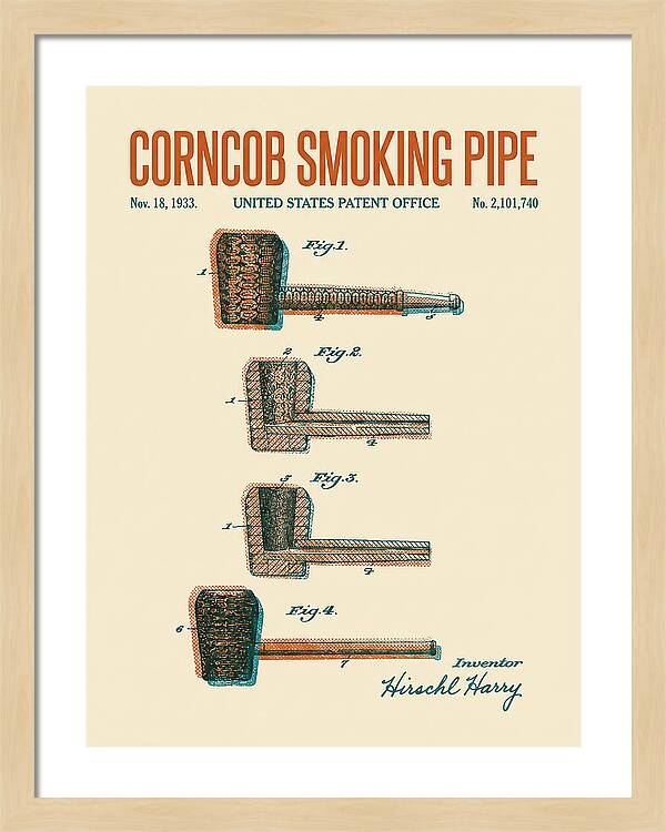 Corncob Smoking Pipe Retro Patent Us2101740a