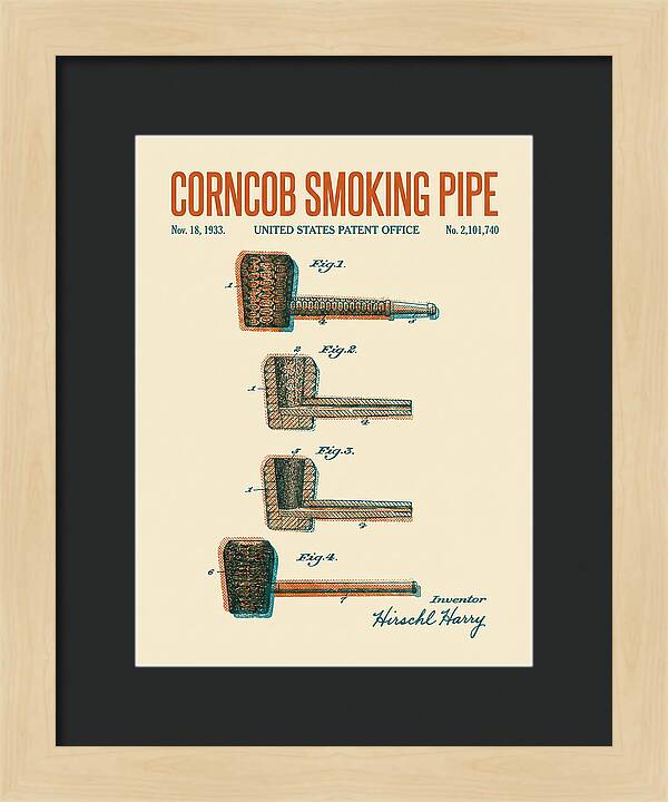 Corncob Smoking Pipe Retro Patent Us2101740a