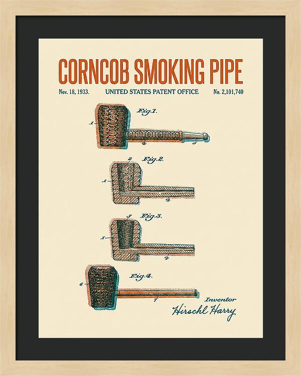 Corncob Smoking Pipe Retro Patent Us2101740a