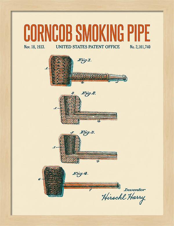 Corncob Smoking Pipe Retro Patent Us2101740a