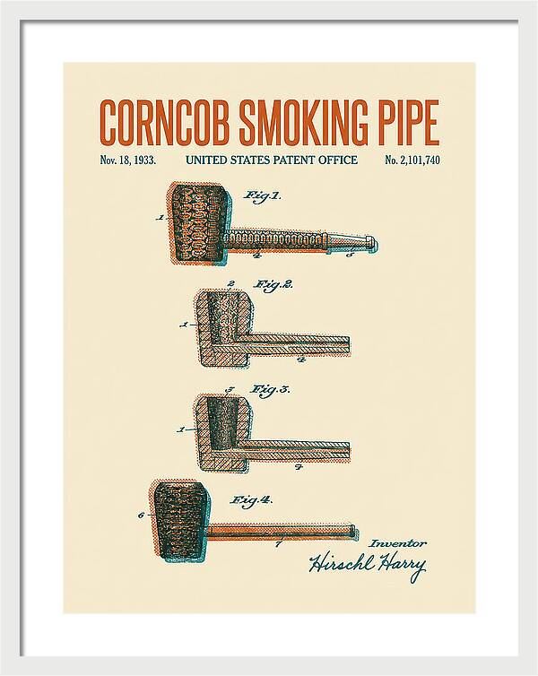Corncob Smoking Pipe Retro Patent Us2101740a