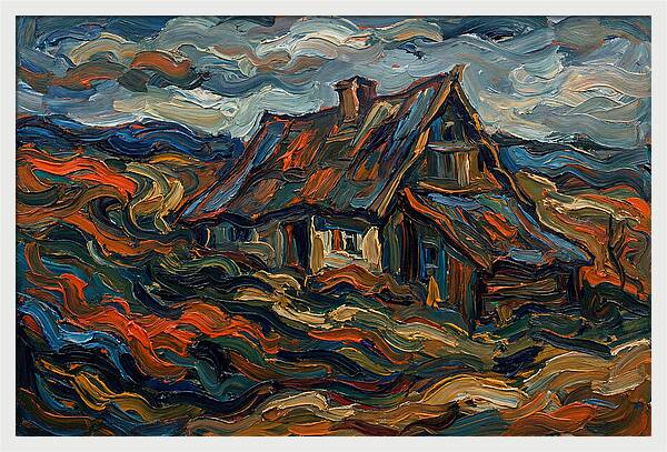 Cottage Amidst Vibrant Swirls