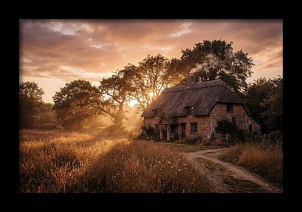 Cottage At Sunset Glow