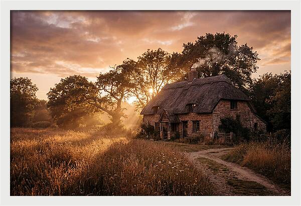 Cottage At Sunset Glow