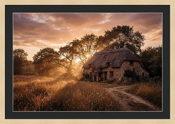 Cottage At Sunset Glow