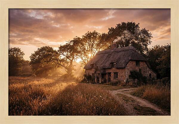 Cottage At Sunset Glow