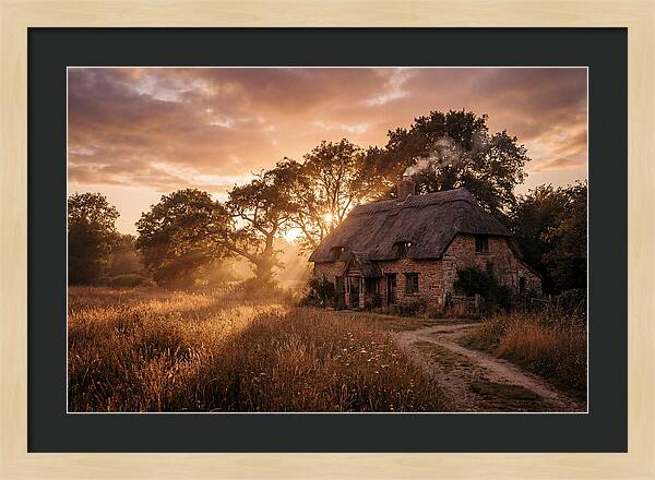 Cottage At Sunset Glow