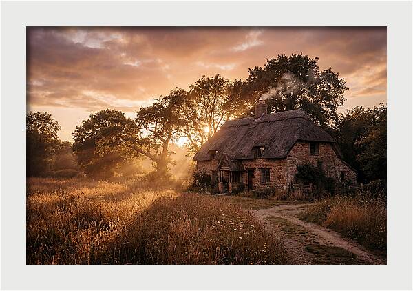 Cottage At Sunset Glow