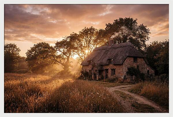 Cottage At Sunset Glow