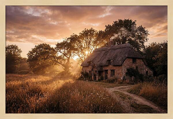 Cottage At Sunset Glow