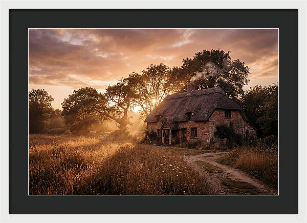 Cottage At Sunset Glow