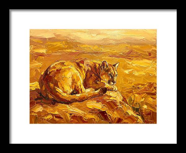 Cougar Resting In Golden Landscape