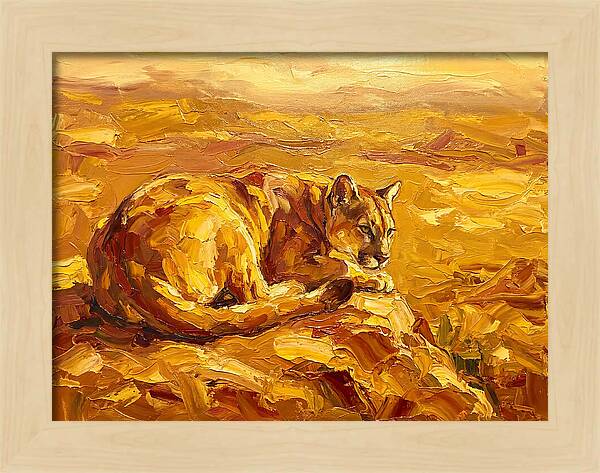 Cougar Resting In Golden Landscape