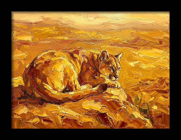 Cougar Resting In Golden Landscape