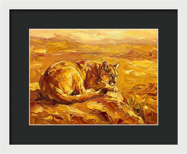Cougar Resting In Golden Landscape